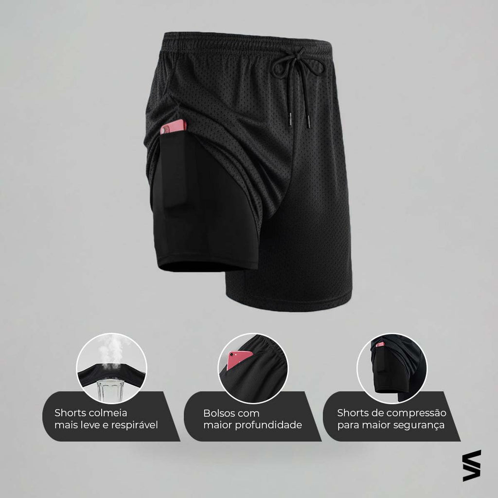 Kit 3 Men's 2-in-1 Training Shorts with Inner Compression Pocket