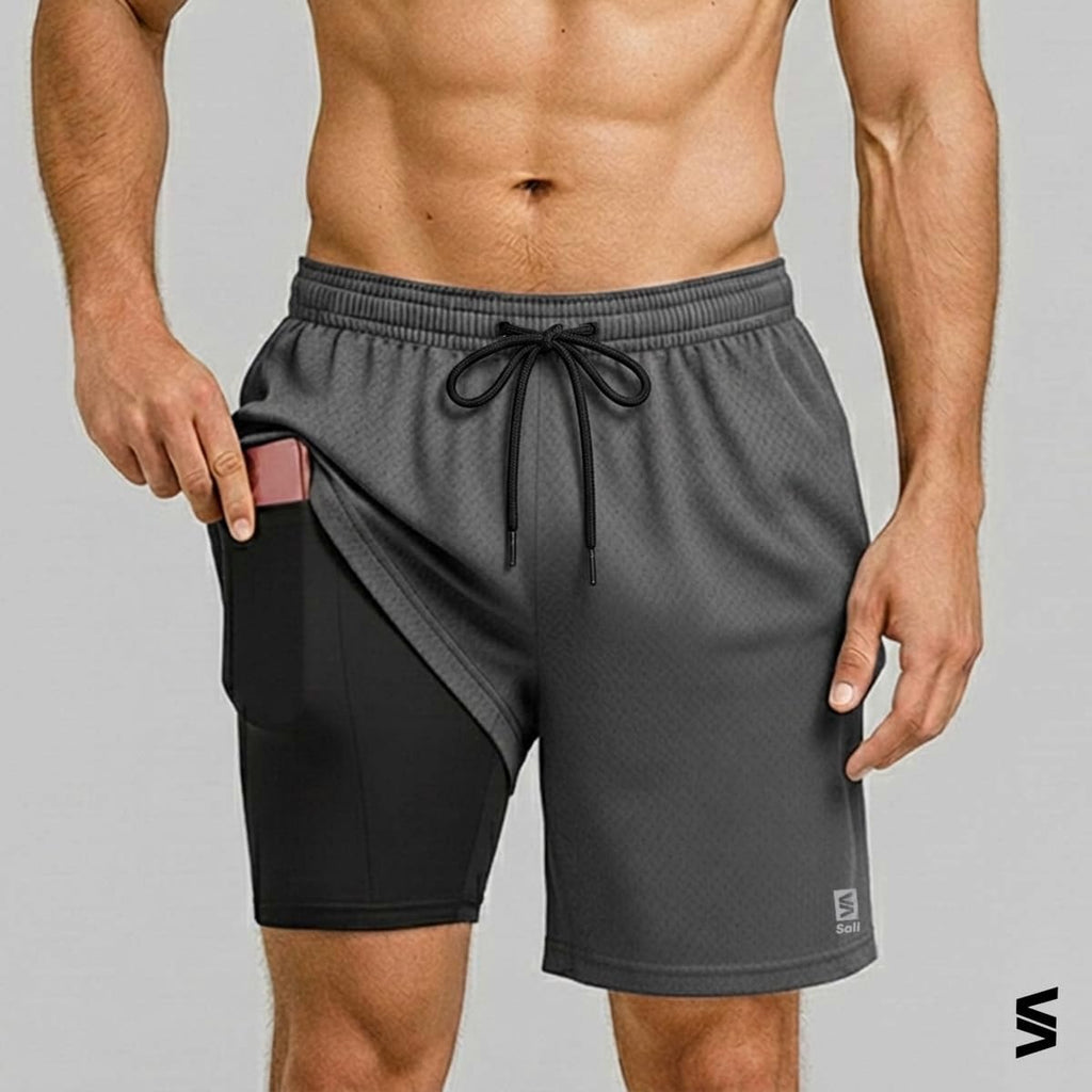 Kit 3 Men's 2-in-1 Training Shorts with Inner Compression Pocket