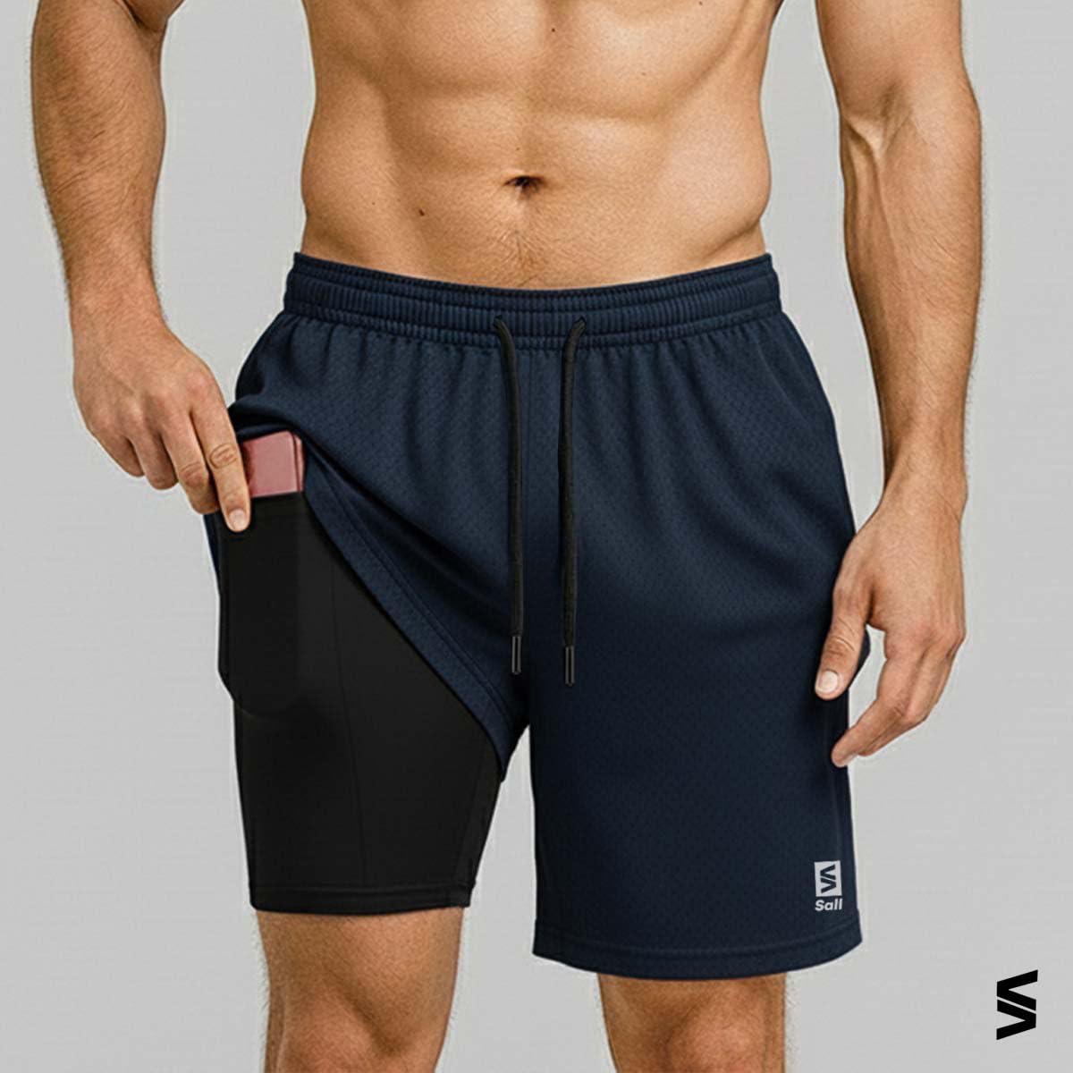Kit 3 Men's 2-in-1 Training Shorts with Inner Compression Pocket