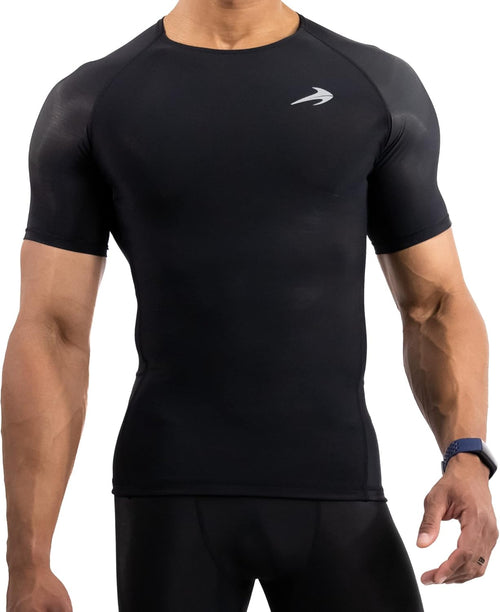 Men'S Compression Shirt - Athletic Base Layer for Workouts Running Dry Fit Athletic Training Black Large
